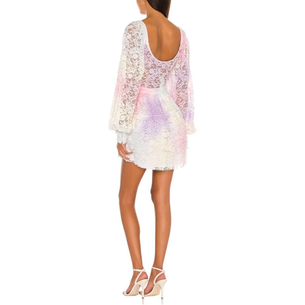 LoveShackFancy Pastel Lace Mini Dress in Pink, Purple, Cream - Picture 2 of 16
